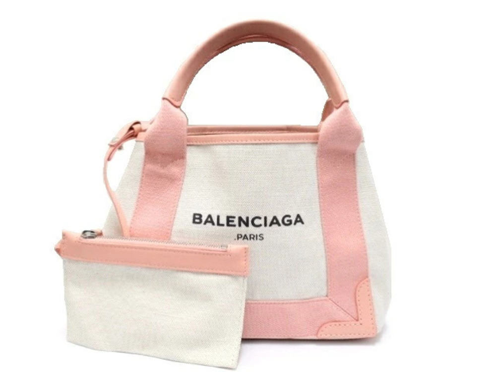 Balenciaga Navy Blue 2way Shoulder Bag Canvas Calf Pink